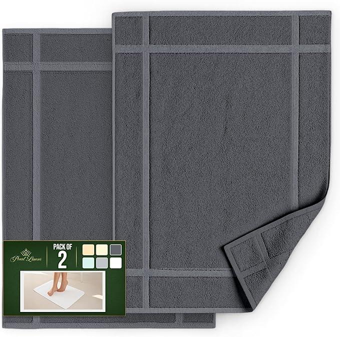 Pearl Linens 100% Ring Spun Cotton Bath Mat (Pack of 2) 18 x 25 Inch, Washable, Soft & Absorbent Terry Bathroom Floor Mat – Not Bathroom Rugs – Quick-Dry After Shower Bath Mat, 687 GSM, Dark Grey - ModernBath