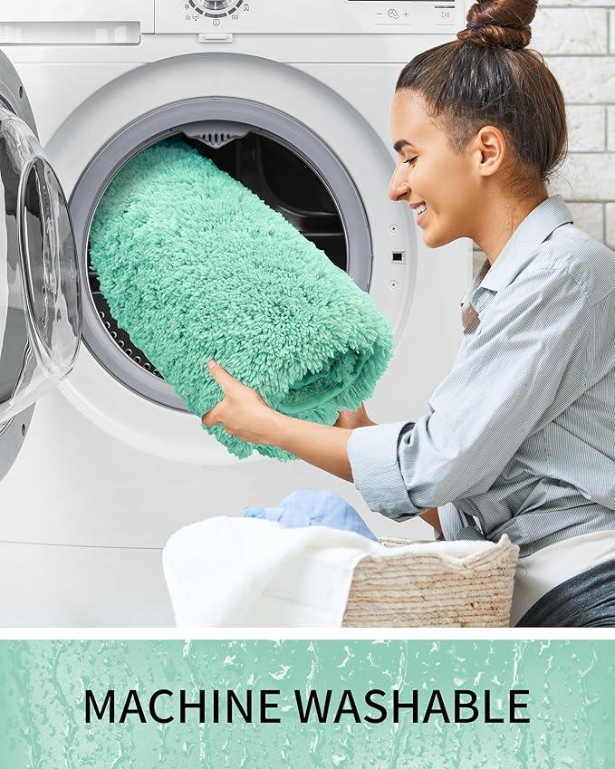 Ruggnovea Bathroom Rugs Non Slip Washable 59x24, Ultra Soft Thick Shaggy Absorbent Bath Mats, High Density Foam Latex Non Slip Backing Bath Rugs, Microfiber Bath Mats for Bathroom Floor&Sink,Spa Blue - ModernBath