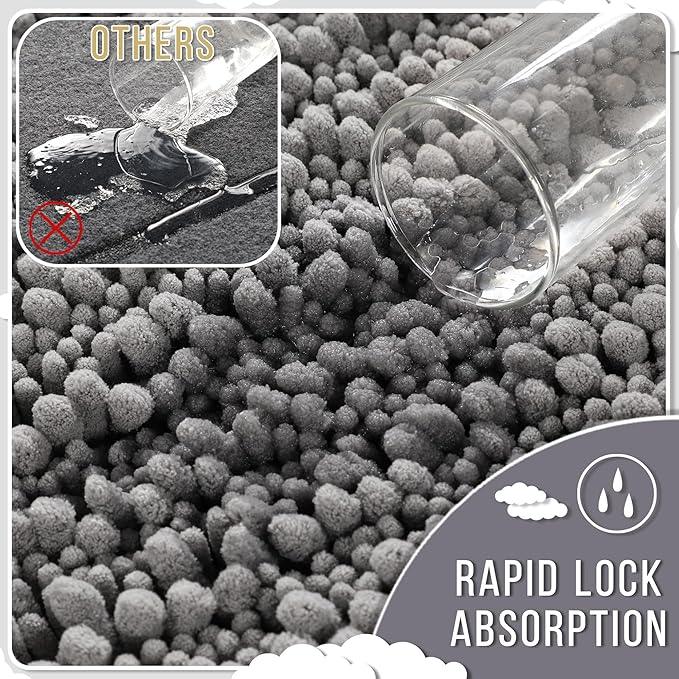 Yimobra Bathroom Rugs Non Slip Washable - Ultra Soft Absorbent Chenille Bath Mat, Quick Dry Shaggy Floor Carpet for Tub Shower, Gray Home Decor Accessories, 24x17 Inch - ModernBath