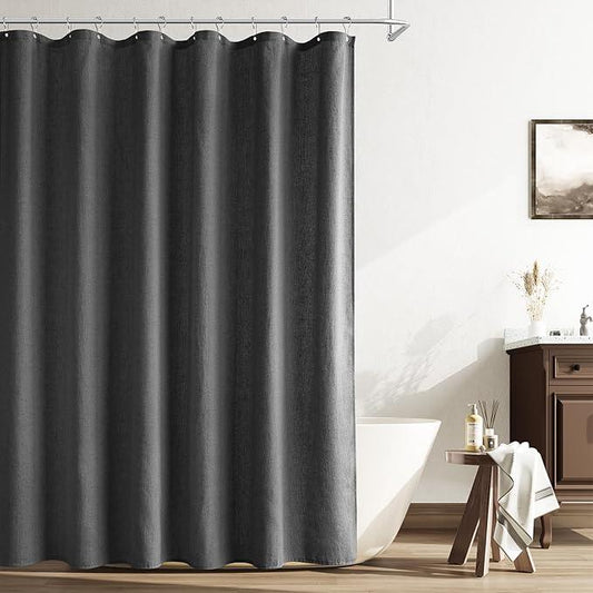 Naturoom Dark Grey Linen Shower Curtain, Country Boho Farmhouse Bath Decor Shower Curtains Neutral Cloth Weighted Textured Fabric Bath Curtain Liner with Hooks, 72x80 - ModernBath