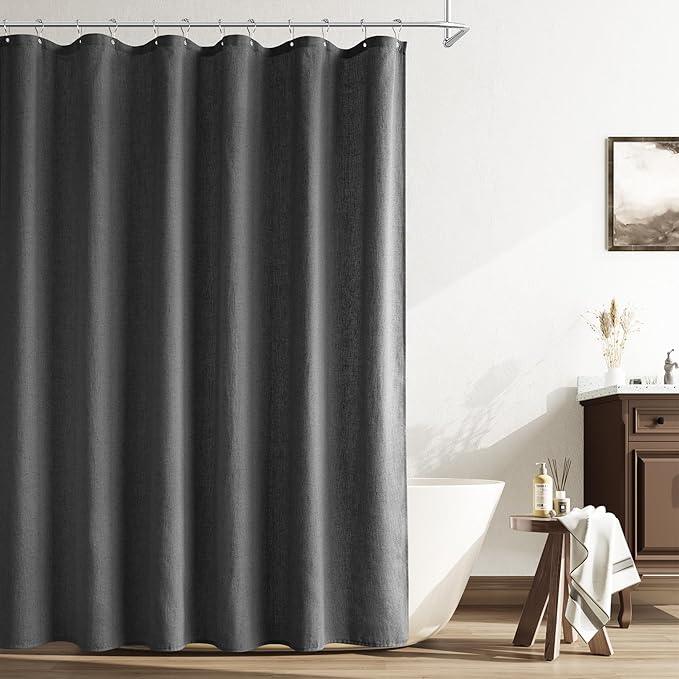 Naturoom Dark Grey Linen Shower Curtain, Country Boho Farmhouse Bath Decor Shower Curtains Neutral Cloth Weighted Textured Fabric Bath Curtain Liner with Hooks, 72x84 - ModernBath