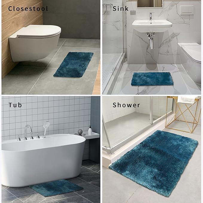 FIFU Bathroom Rugs 17" W x 24" L, Bath Mat for Bathroom, Bedroom, Laundry Room & Kitchen, Non-Slip Rubber Latex Backing, Extra Soft and Absorbent Microfiber Carpet, Machine Washable Rug, Peacock Blue - ModernBath
