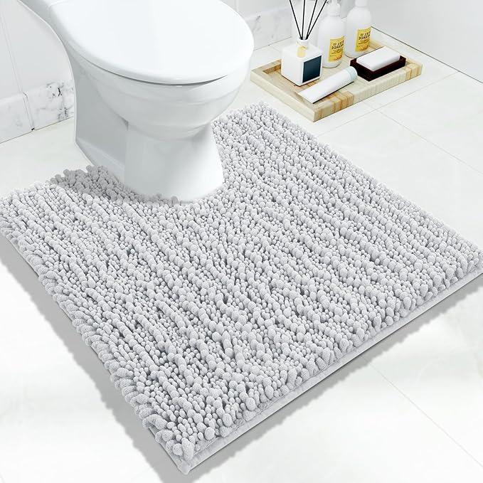 Yimobra Toilet Rug U Shaped Washable 24x24 Inch - Ultra Soft Absorbent Chenille Bath Rugs for Toilet, Quick Dry & Machine Washable, Non Slip Contour Bathroom Mat, Silver - ModernBath