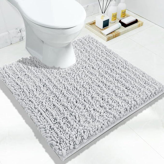Yimobra Toilet Rug U Shaped Washable 24x24 Inch - Ultra Soft Absorbent Chenille Bath Rugs for Toilet, Quick Dry & Machine Washable, Non Slip Contour Bathroom Mat, Silver - ModernBath
