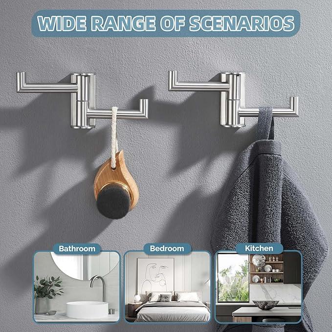 Angle Simple Swivel Towel Double Hook 2 Pack, Brushed Nickel 304 Stainless Steel Bathroom Robe Hook - ModernBath