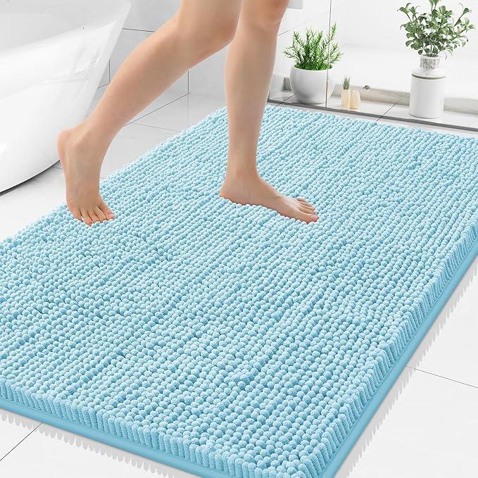 Smiry Luxury Chenille Bathroom Rugs 40x32, Extra Soft and Absorbent Shaggy Bath Mat, Machine Washable, Non-Slip Plush Carpet Runner for Tub, Shower, and Floor, Home Decor Accessories, Sky Blue - ModernBath