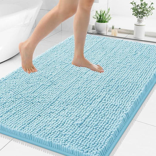 Smiry Luxury Chenille Bathroom Rugs 40x32, Extra Soft and Absorbent Shaggy Bath Mat, Machine Washable, Non-Slip Plush Carpet Runner for Tub, Shower, and Floor, Home Decor Accessories, Sky Blue - ModernBath