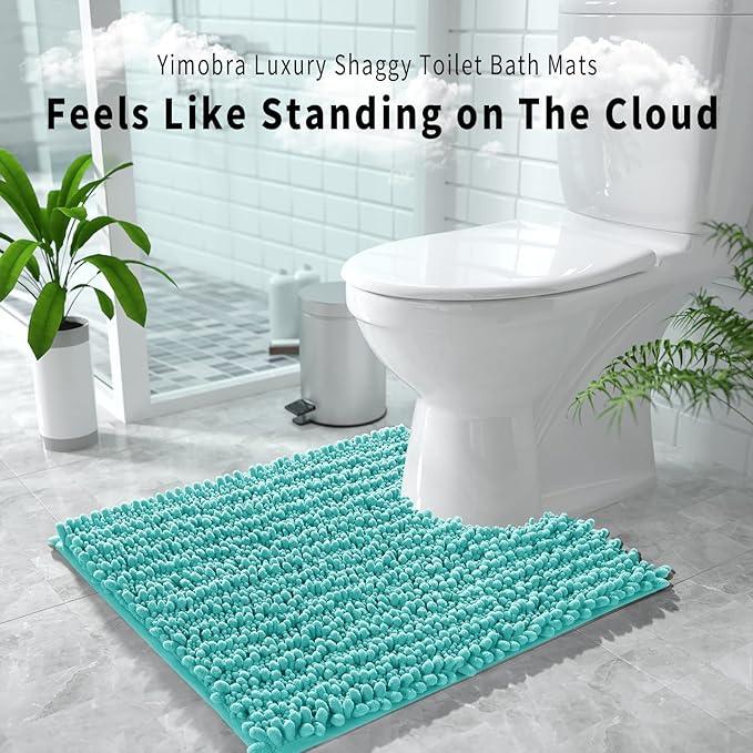 Yimobra Toilet Rug U Shaped Washable 24x20 Inch - Ultra Soft Absorbent Chenille Bath Rugs for Toilet, Quick Dry & Machine Washable, Non Slip Contour Bathroom Mat, Lake Blue - ModernBath