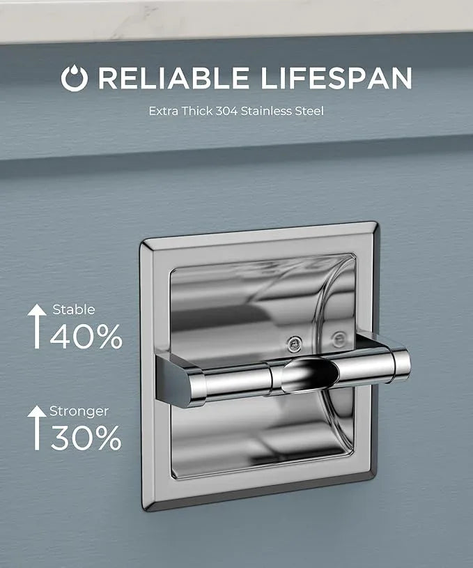 FORIOUS Recessed Toilet Paper Holder, Stainless Steel Durable Tissue Roll Holder Wall Mount for Bathroom Space Saving Design with Mounting Bracket, Wall Toilet Paper Dispenser Insert, Chrome - ModernBath