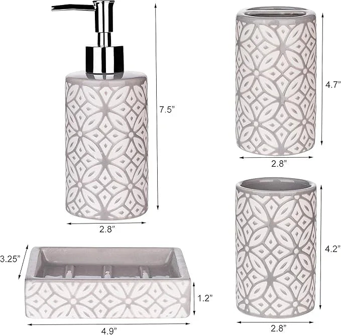 Wodlo - Groovy Bathroom Accessories Set - Complete Bath Accessory Sets Includes Soap Dispenser, Toothbrush Holder, Tumbler, Soap Dish, - ModernBath