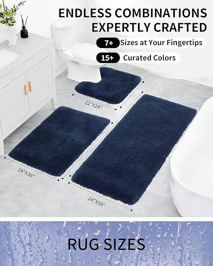 Ruggnovea Bathroom Rugs Non Slip Washable, Ultra Soft Thick Shaggy Absorbent Bath Mats, High Density Foam Latex Non Slip Backing Bath Rugs, Microfiber Bath Mats for Bathroom Floor&Sink,24x17,Navy Blue - ModernBath