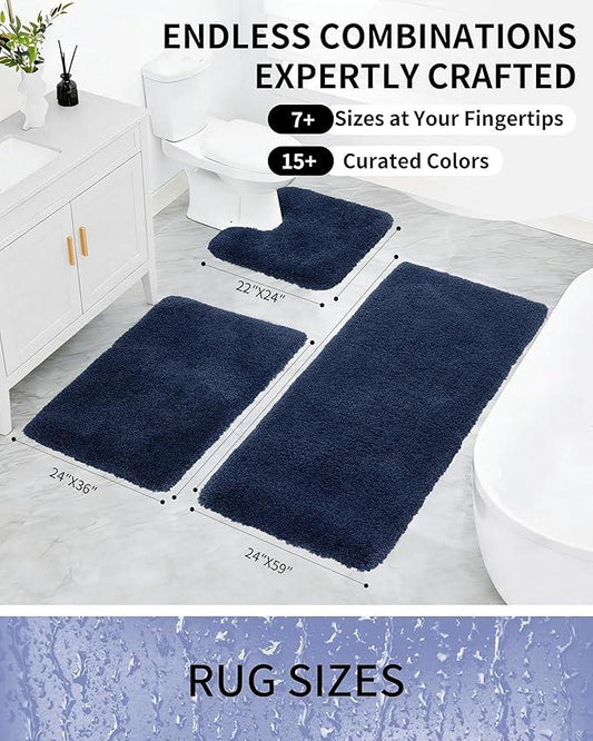 Ruggnovea Bathroom Rugs Non Slip Washable 48x24, Ultra Soft Thick Shaggy Absorbent Bath Mats, High Density Foam Latex Non Slip Backing Bath Rugs, Microfiber Bath Mats for Bathroom Floor&Sink,Navy Blue - ModernBath