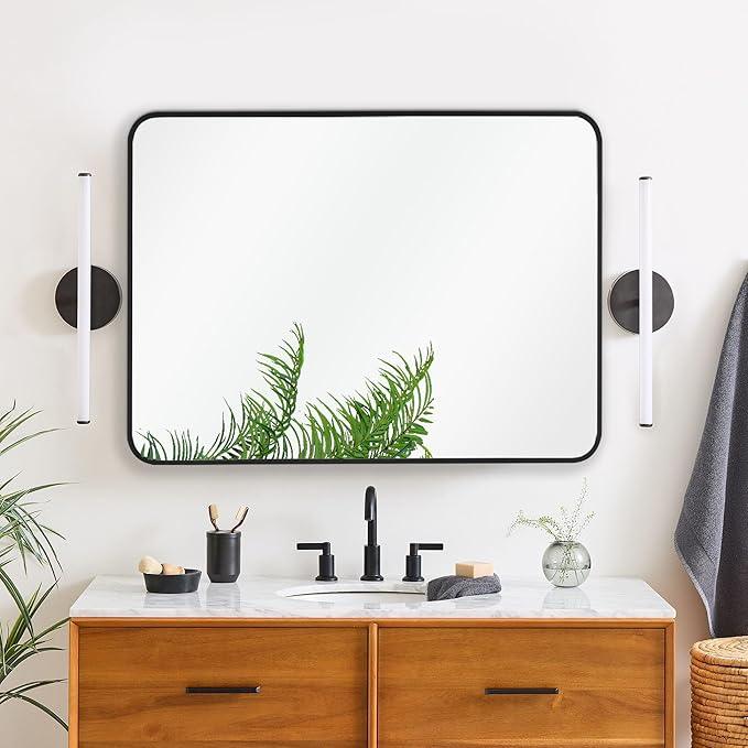 Bonverre 30x36 Inch Rectangle Bathroom Mirror with Black Metal Frame, Rounded Corner Rectangular Vanity Mirror for Wall, Modern Large for Bedroom, Living Room, Horizontal or Vertical - ModernBath