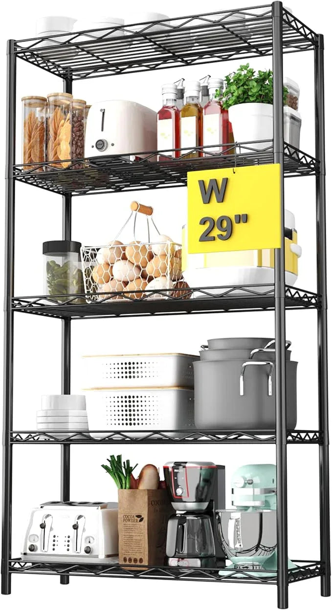 HOMEFORT 5-Tier Wire Shelving Unit, Extra Wide Metal Storage Rack, Free Standing Rack, Durable Organizer Perfect for Pantry Closet Kitchen Laundry Organization in Black, 29" W x 14" D x 61" H - ModernBath