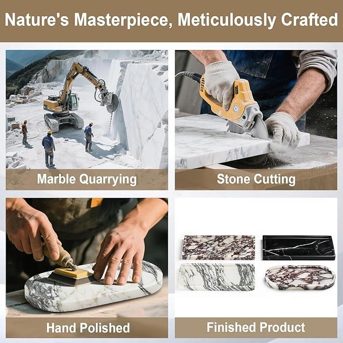 Natural Marble Vanity Tray - Moujings Genuine Marble Perfume Tray for Bathroom Decor, Stone Bathroom Vanity Organizer Tray for Kitchen Counter, Candles, Jewelry, Coffee, Makeup, Key - ModernBath