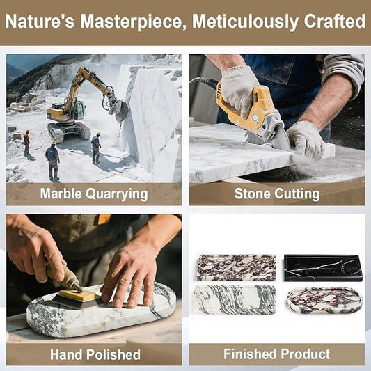 Natural Marble Vanity Tray - Moujings Genuine Marble Perfume Tray for Bathroom Decor, Stone Bathroom Vanity Organizer Tray for Kitchen Counter, Candles, Jewelry, Coffee, Makeup, Key - ModernBath