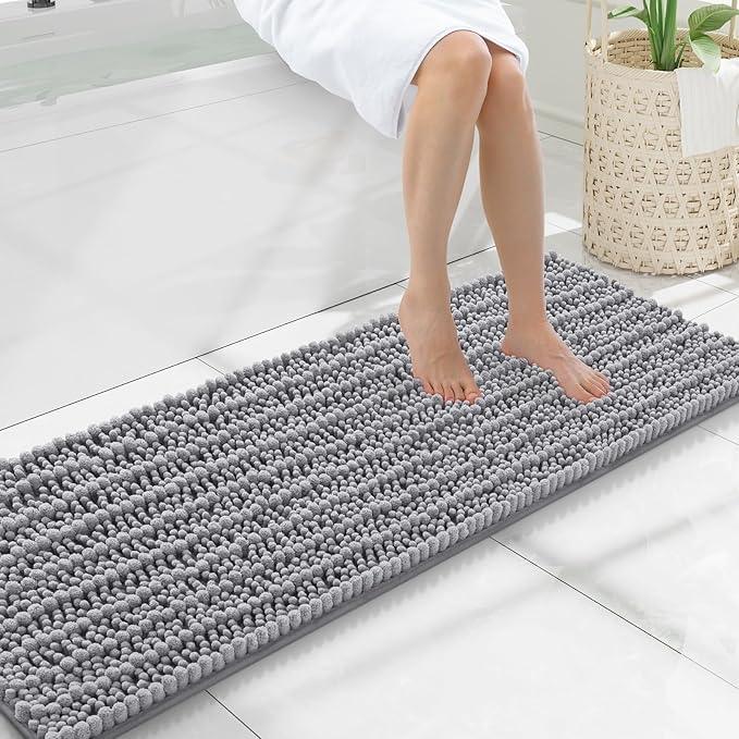 Smiry Bathroom Rugs Mat 47x17, Extra Soft Absorbent Chenille Bath Rugs, Non Slip Rubber Backing Machine Washable Quick Dry Bath Mats for Bathroom Floor, Tub, Shower, Home Decor Accessories, Grey - ModernBath