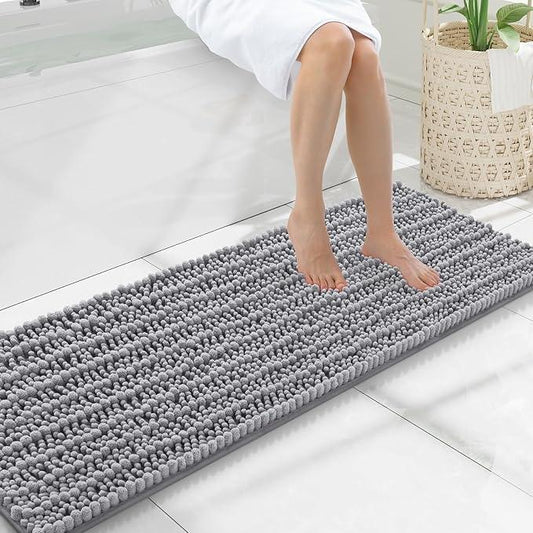 Smiry Bathroom Rugs Mat 47x17, Extra Soft Absorbent Chenille Bath Rugs, Non Slip Rubber Backing Machine Washable Quick Dry Bath Mats for Bathroom Floor, Tub, Shower, Home Decor Accessories, Grey - ModernBath