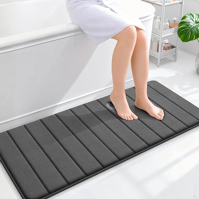 OLANLY Memory Foam Long Bathroom Rugs Runner 47x20, Super Soft Absorbent Bath Mat, Quick Dry, Machine Washable Shower Floor Rugs, Bathmat Carpet, Bathroom Home Decor Accessories, Black - ModernBath