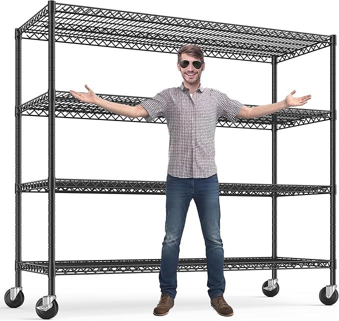 REIBII 75.6" H Storage Shelves Metal Shelving Unit with Wheels 55''W Garage Shelving Heavy Duty Wire Shelves for Storage Rack Adjustable Pantry Shelf Commercial Shelving,75.6" H X 55.5''W X 24" D - ModernBath