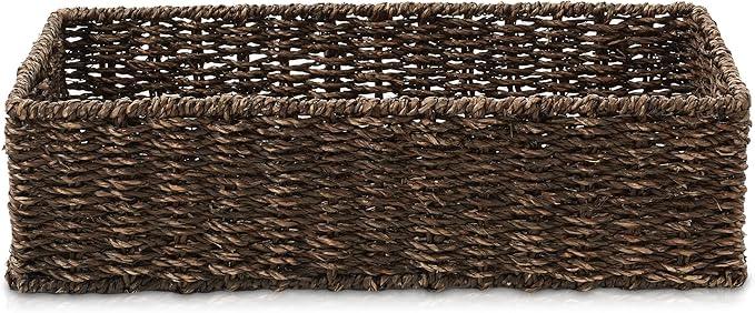 Casafield Set of 2 Bathroom Storage Baskets, Espresso - Seagrass, 16" W x 6.75" D x 4.25" H, Woven Toilet Tank Topper Bins for Organizing Tissues, Toilet Paper, Toiletries, Shelves - ModernBath