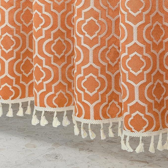 MitoVilla Orange Boho Shower Curtains for Modern Farmhouse Bathroom Decor, Bohemia Geometric Cotton Fabric Shower Curtain, Fall Country Tassel Cloth Shower Curtain, 72 x 72 - ModernBath