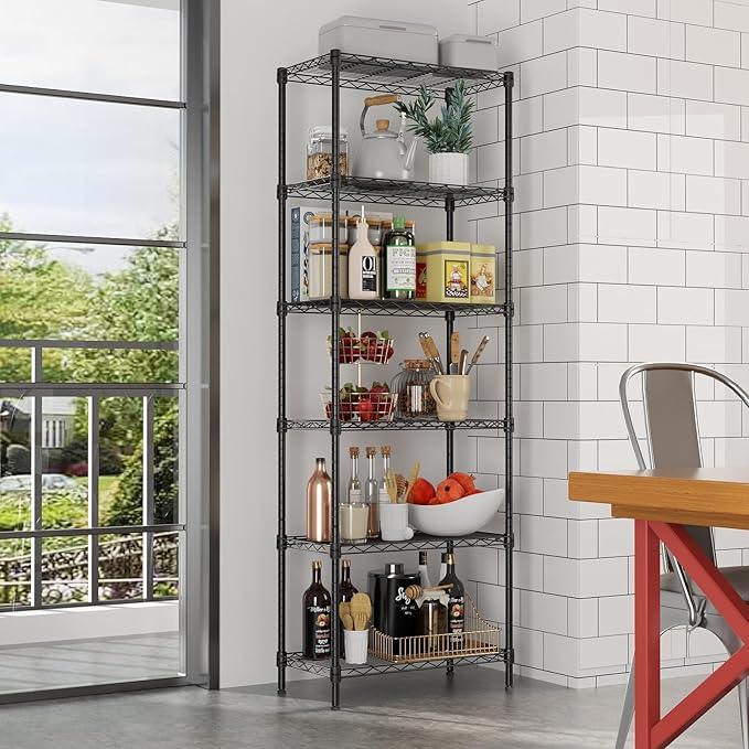 SINGAYE 6 Tier Adjustable Storage Shelf Wire Shelving Unit Metal Shelves Standing Closet Bathroom Organizers Pantry Kitchen Garage Laundry Room Organization Home Rack 12" D X 22" W X 69.5" H Black - ModernBath