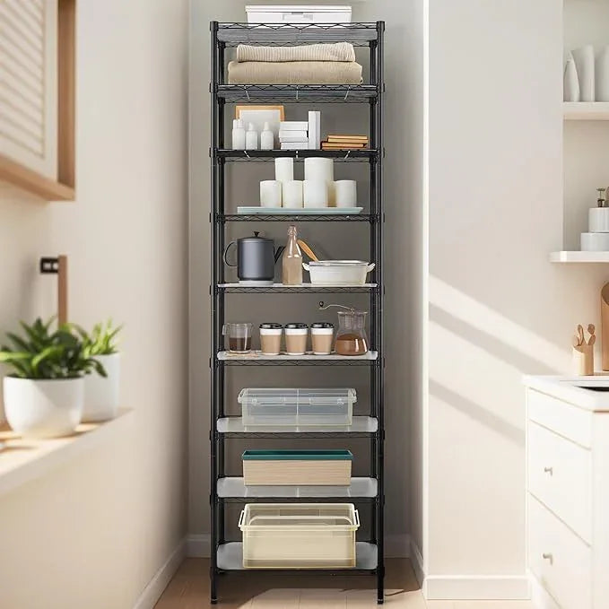 Finnhomy 9-Tier Wire Shelving Unit Adjustable Steel Wire Rack Shelving, 81 Inches Height 9 Shelves Metal Storage Rack, Pantry Shelves for Storage with PE mat, NSF Certified, Black - ModernBath