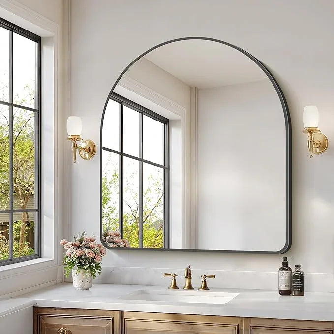 Arched Bathroom Mirror, 36"x40" Black Arched Mirror for Bathroom, Wall Mounted Mirror, Black Vanity Wall Mirror w/Metal Frame for Bedroom, Entryway, Living Room, Vertically Hanging - ModernBath