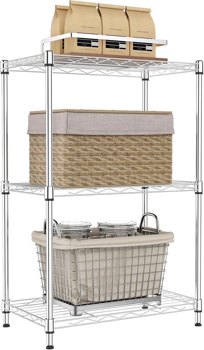 IZEUK 3 Tier Metal Wire Shelving Rack Storage Shelves for Kitchen, Bedroom, Living Room or Laundry Room, Chrome, 17.7" W x 11.8" D x 28.8" H - ModernBath