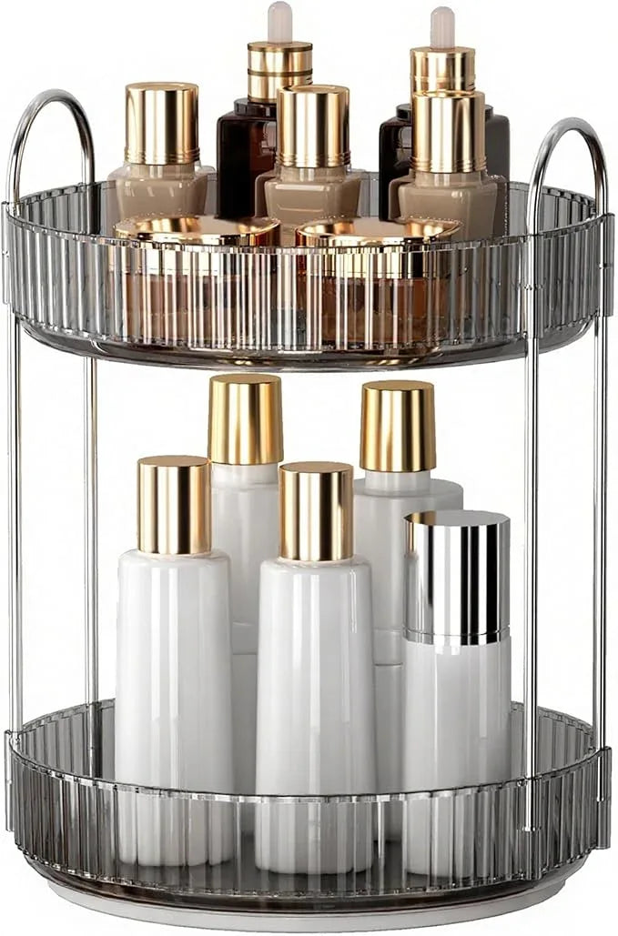YCIA&DONE 360 Rotating Makeup Organizer and Storage for Vanity Countertop 2 Tiers, High Capacity Cosmetic Skincare Perfume Organizers for Dresser Bathroom Lazy Susan (Smoky Gray) - ModernBath