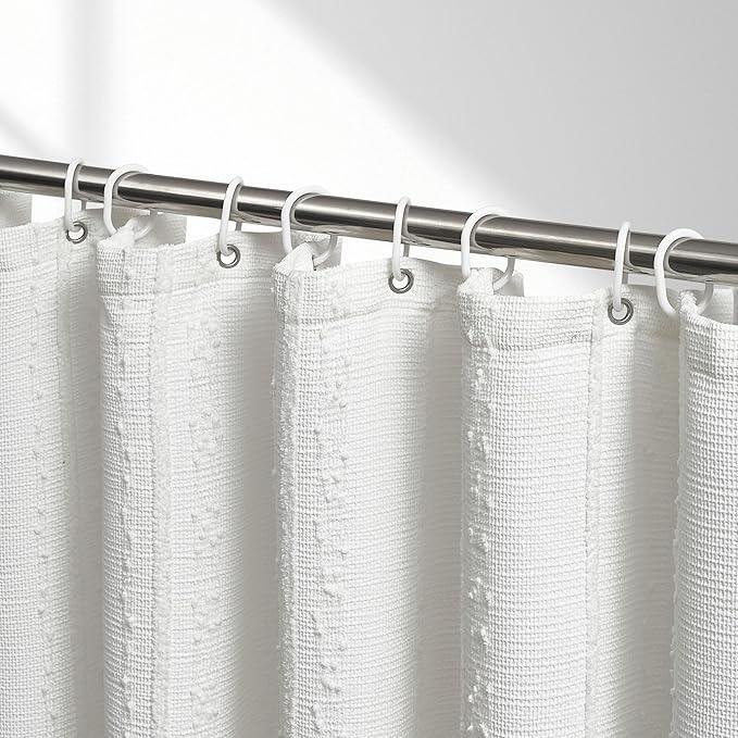 Lameirose White Shower Curtain Boho, Textured Shower Curtain Cotton Blend Waffle Weave Stripe Fabric Shower Curtains for Bathroom, Hotel, Washable, 72 x 72 - ModernBath