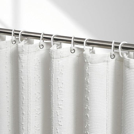 Lameirose White Shower Curtain Boho, Textured Shower Curtain Cotton Blend Waffle Weave Stripe Fabric Shower Curtains for Bathroom, Hotel, Washable, 72 x 72 - ModernBath