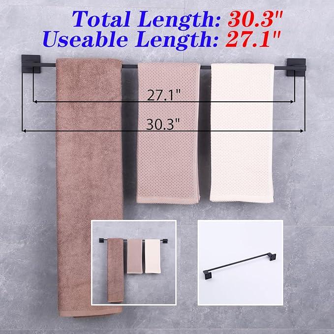 GERZWY Matte Black Towel Bar, 30 Inch Stainless Steel Bathroom Wall Mounted Towel Rail, Hand Towel Holder JG1901A75-BK - ModernBath