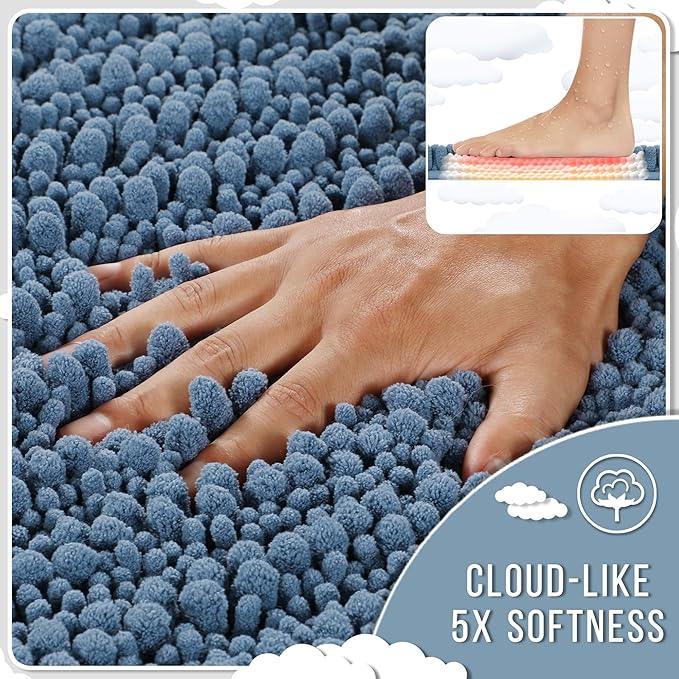 Yimobra Bathroom Rugs Non Slip Washable - Ultra Soft Absorbent Chenille Bath Mat, Quick Dry Shaggy Floor Carpet for Tub Shower, Denim Blue Home Decor Accessories, 24x17 Inch - ModernBath
