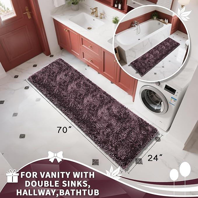Yimobra Long Bathroom Rugs Runner 70x24 Inch, Extra Thick Soft Absorbent Chenille Bath Mat, Non Slip Machine Washable, Quick Dry Bath Rugs for Bathroom Floor, Tub and Shower, Purple Grey - ModernBath