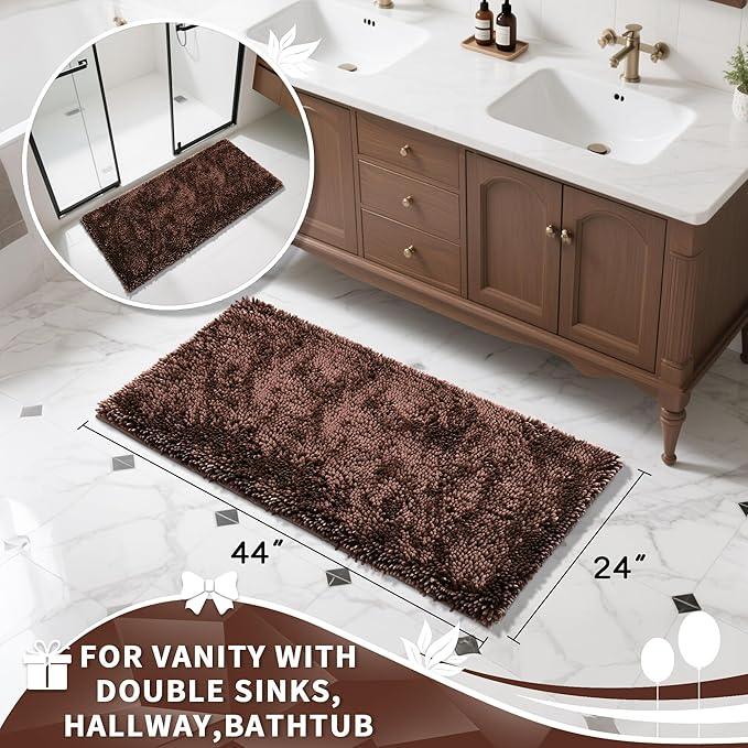 Yimobra Long Bathroom Rug Non Slip 44x24 Inch, Extra Thick Soft Absorbent Chenille Bath Mat, Machine Washable Quick Dry Bath Rugs for Bathroom Floor, Tub and Shower, Home Decor Accessories, Brown - ModernBath