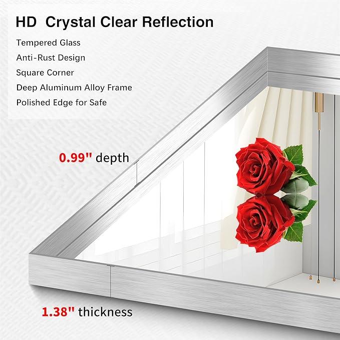 NIMURY Silver Bathroom Mirror, 30x30 Inch Rectangular Framed Mirror, Large Wall Mounted Bathroom Vanity Mirror Over Sink for Bedroom,Restroom, Living Room, Hangs Vertically or Horizontally - ModernBath