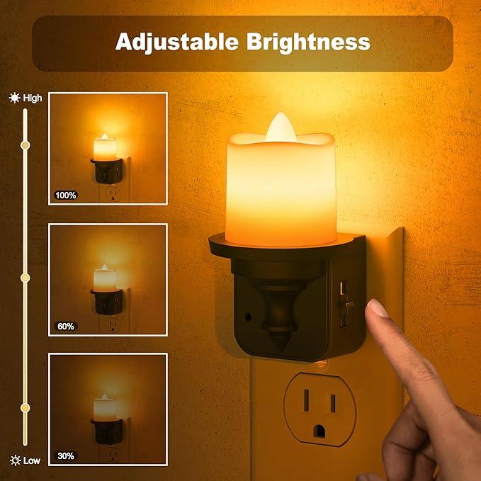 JandCase Flameless Candle Night Light, 2 Pack Night Lights Plug into Wall, 2000K Amber, 0-100LM Dimmable Nightlight, Dusk to Dawn Sensor Light for Dinning Room, Living Room, Bathroom, Hallway - ModernBath