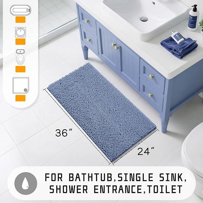 Yimobra Large Bathroom Rugs 36"x24", Non Slip Bath Mat for Tub, Shaggy Rug Floor Carpet, Extra Soft Super Absorbent Quick Dry, Machine Washable,Denim Blue - ModernBath