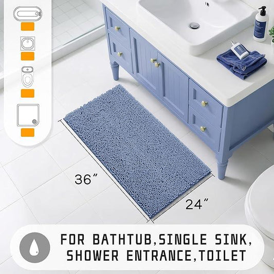 Yimobra Large Bathroom Rugs 36"x24", Non Slip Bath Mat for Tub, Shaggy Rug Floor Carpet, Extra Soft Super Absorbent Quick Dry, Machine Washable,Denim Blue - ModernBath