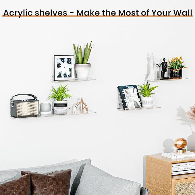 upsimples 4 Pack 15x6 Inches Acrylic Bathroom Shelves for Wall, Floating Bathroom Shelves Over Toilet, Storage Shelf for Toilet Paper, Towels and Toiletries, Clear - ModernBath