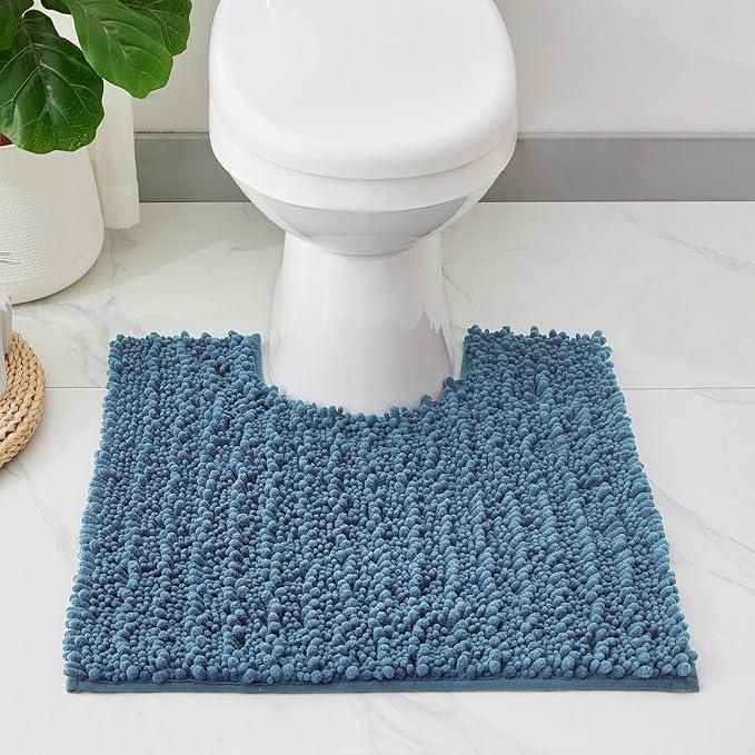 ILANGO Toilet Rugs U Shaped Light Blue 24x24 Bathroom Rugs,Extra Soft Absorbent Chenille Bath Rugs,Thick Non-Slip Shaggy Bath Mat,Machine Washable Quick Dry Bath Mats for Toilet Contour - ModernBath
