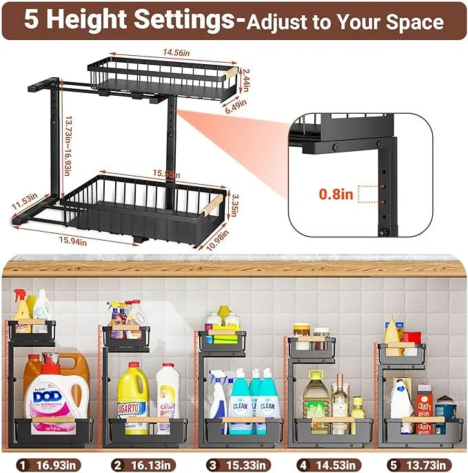 Under Sink Organizer 2-Pack Pull out Cabinet Organizer 2 Tier Metal Shelf Undersink Rack for Kitchen Bathroom Pantry Cabinet Organization and Storage, Black - ModernBath