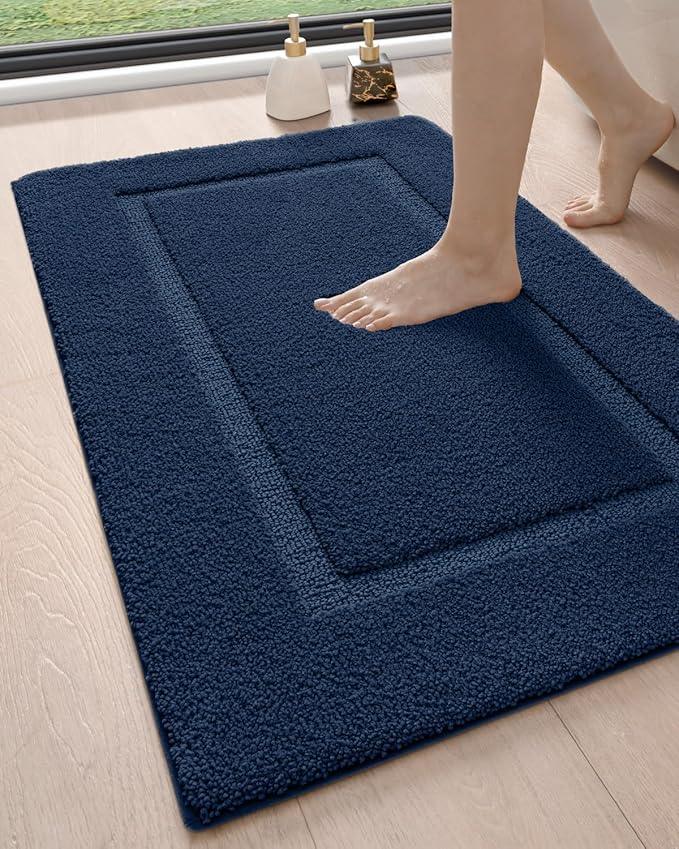 DEXI Bathroom Rugs 43x24, Washable Non Slip Bath Mat for Shower Floor, Absorbent Quick Dry Bathmat with Rubber Backing, Ultra Soft Plush Carpet for Tub, Navy - ModernBath