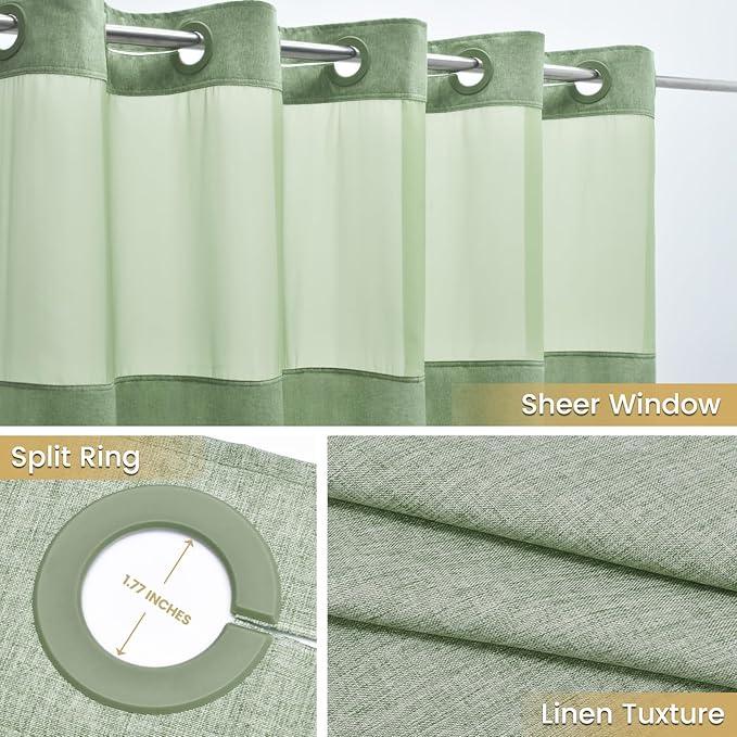 WONICY Small No Hook Shower Curtain with Snap in Liner, Polyester Textured Shower Curtain with Liner Set, Waterproof Washable Hotel Style Shower Curtains for Bathroom, 54Wx80H, Sage Green - ModernBath