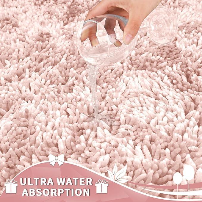 Yimobra Toilet Rugs U Shaped Washable, Extra Thick Soft Absorbent Chenille Contour Bathroom Rugs for Toilet 24x24 Inch, Quick Dry Non Slip Toilet Mat for Bath Floor, Pink - ModernBath