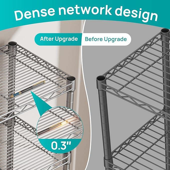 SINGAYE 6 Tier Shelf Wire Shelving Adjustable Storage Shelves Rack Standing Units for Kitchen Closet Laundry Bathroom Organizers Metal Pantry Narrow Mesh Gaps 10" D x 16" W x 60" H Gray - ModernBath