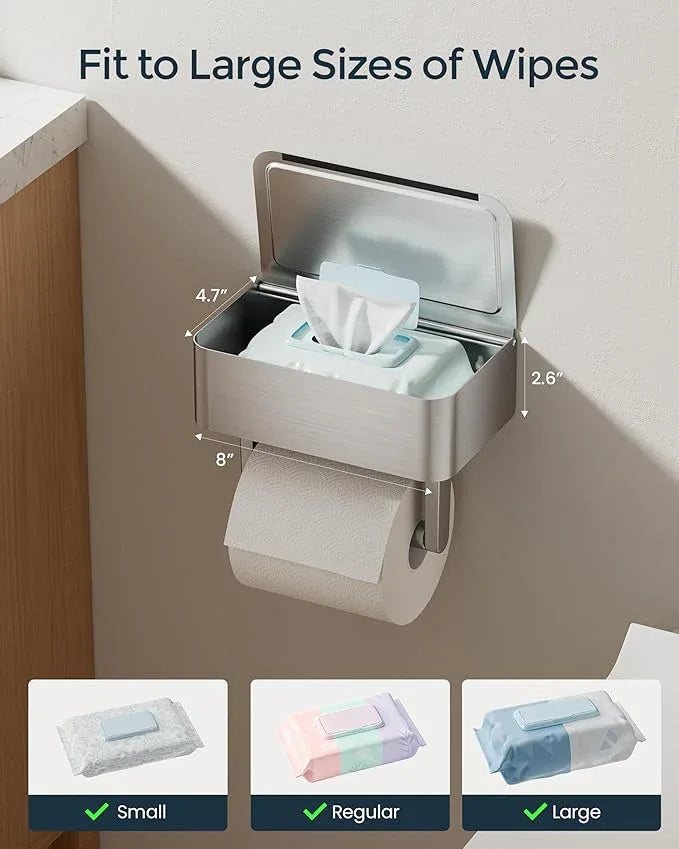 Toilet Paper Holder, Stainless Steel Wall Mount Bathroom Organizer with Shelf, Flushable Wipes Dispenser Storage Fits Any Bathroom and Hide Your Wet Wipes, Regular Roll (nickel) - ModernBath