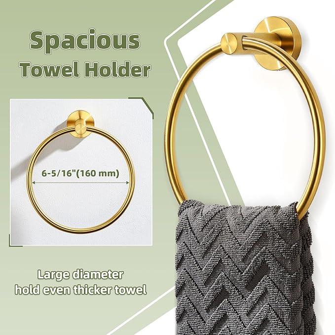 APLusee Towel Ring for Bathroom Wall, Brushed Gold Hand Towel Ring Holder, Heavy Duty SUS 304 Stainless Steel Modern Bathroom Accessories - ModernBath